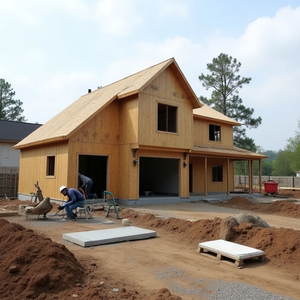 Proces budowy domu w zaawansowanym etapie
